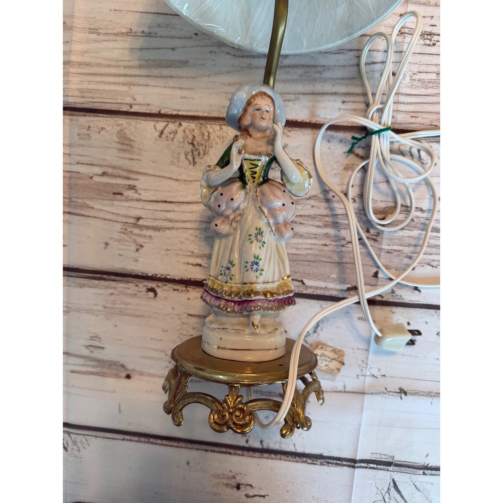 Vintage Porcelain Figurine Lamp Victorian Lady Brass Base Tailor-Made Shade